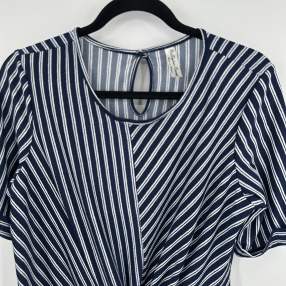 Striped Navy Tie-Front Women’s Top - Picture 2 of 4